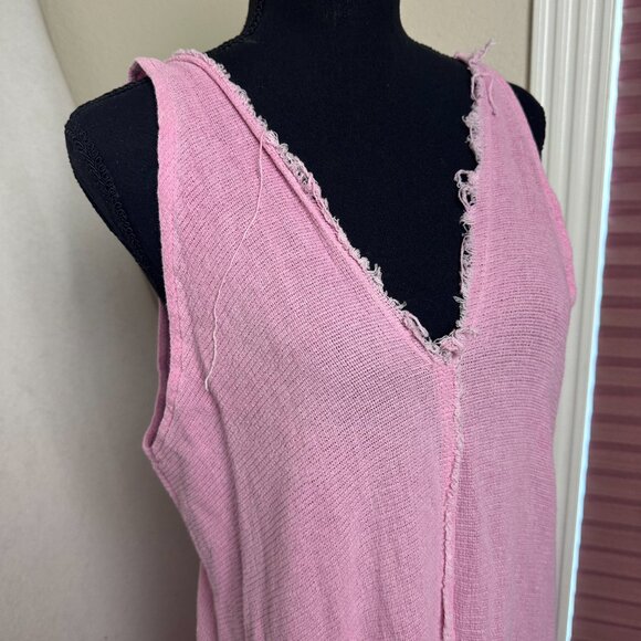 Brand Bazar dress pink‎ sz M/L Linen blend Sleeveless Loose Maxi Raw Edge Italy - Picture 2 of 8